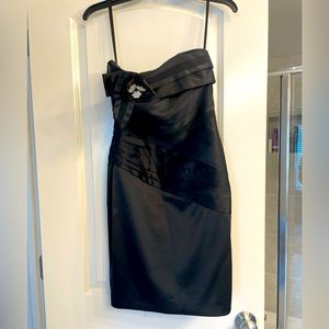 Black satin stapless cocktail dress
